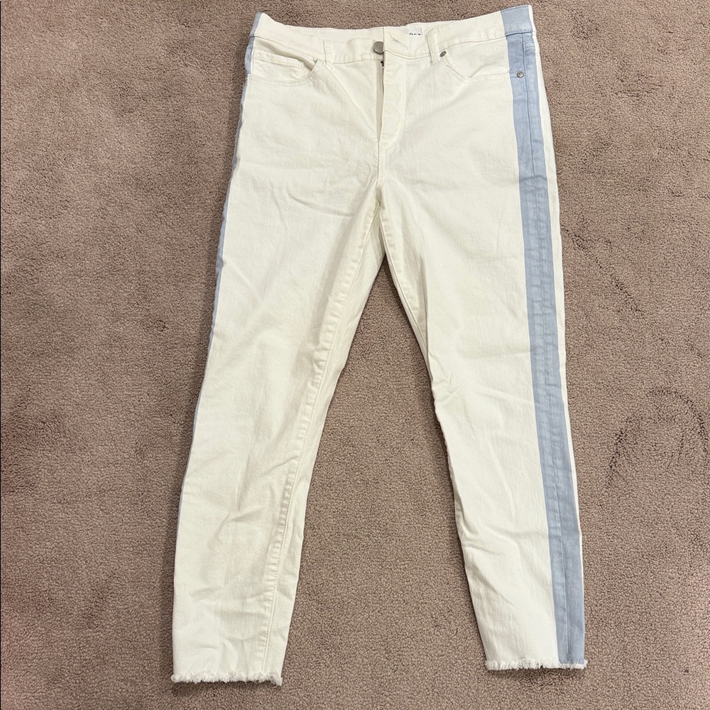 LOFT high waist  Cream and blue stripe Ankle Jeans
